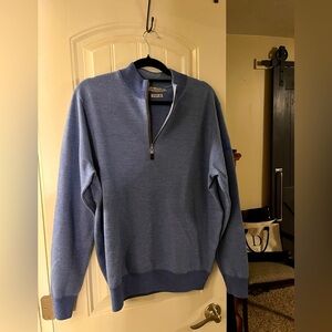 Peter Millar Lt Blue 1/4 Zip Sweater, Prairie Dunes Logo on sleeve, size Large